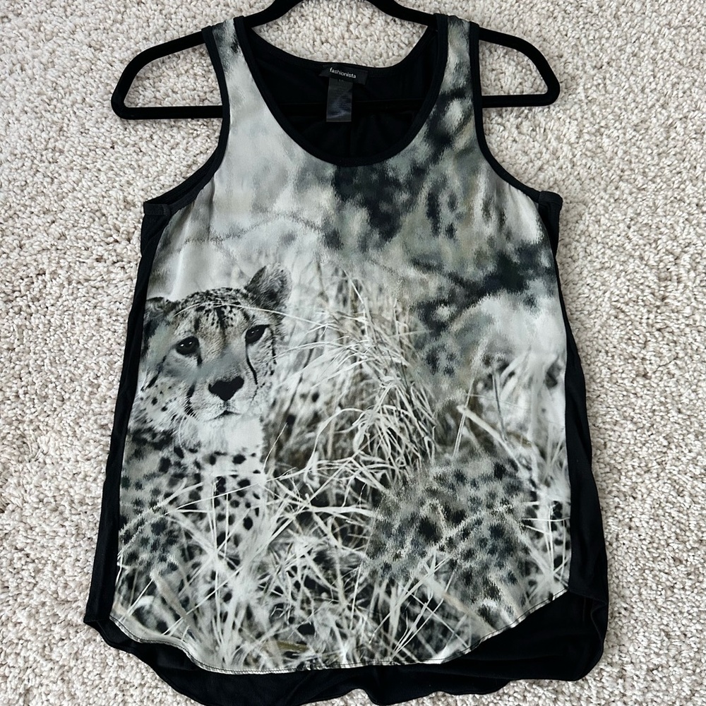 Cheetah Print Sleeveless Top - Black and White